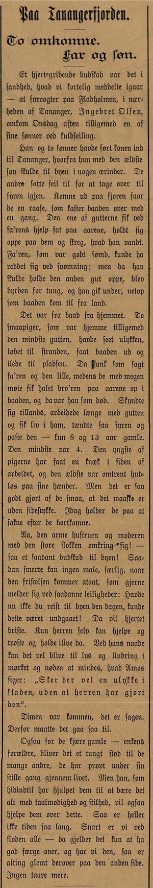 1894.01.26 - Aftenbladet - Artikkel om forliset